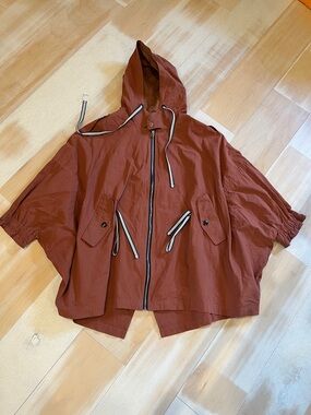 Utility Cape-Style Hooded Jacket in Rust